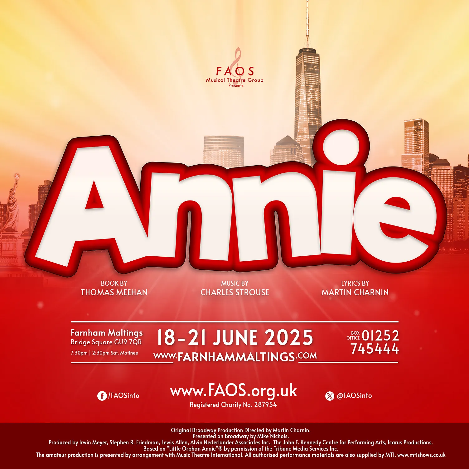 Annie, Farnham Maltings, 18-21 June 2025. Box office 01252 745444